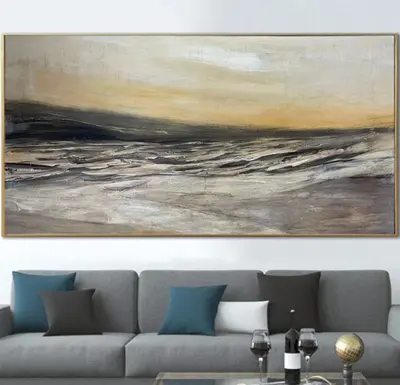 Original Autumn Landscape Painting on Canvas Abstract Sea Storm Modern Wall Art Nature Oil Painting Contemporary Art for Room...