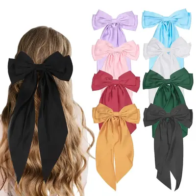Solid Color Bow Decor Hair Clip, 8 Counts/set Fashionable Hair Accessories for Women & Girls, Minimalist Headwear Suitable fo...