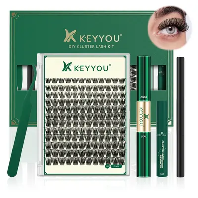 KEYYOU DIY Cluster Lashes Kit Volume Waterproof Long-Lasting Lash Extension Kit D Curl 8-18MIX Eyelash Extensions Cosmetic Ma...