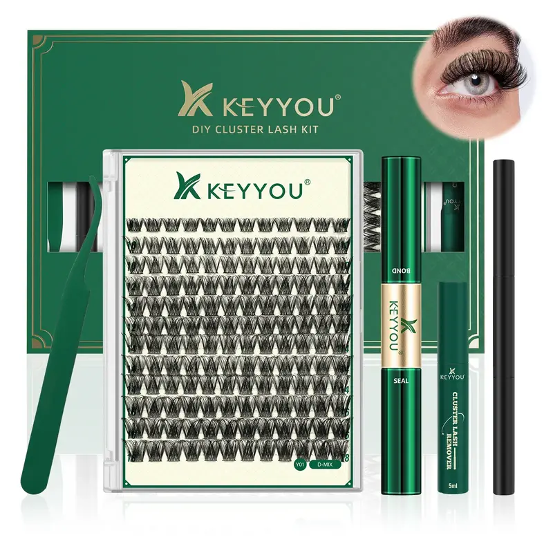 KEYYOU DIY Cluster Lashes Kit Volume Waterproof Long-Lasting Lash Extension Kit D Curl 8-18MIX Eyelash Extensions Cosmetic Ma...