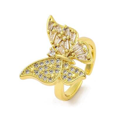 Butterfly Brass Micro Pave Cubic Zirconia Open Cuff Rings for Women