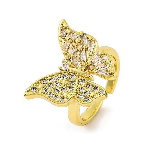 Butterfly Brass Micro Pave Cubic Zirconia Open Cuff Rings for Women