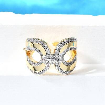 Brass Micro Pave Cubic Zirconia Cuff Rings