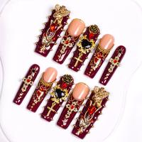 Lovful Mid Length Collection Classic Handmade Acrylic Press-On Nails|10PCS Reusable,Salon Quality Outdoorfun Rhinestone
