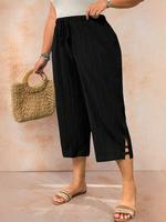 【Plus Size】 Solid Pocket Capri Pants, Casual Comfy Capri Trousers for Daily Wear, Women's Bottoms for All Seasons