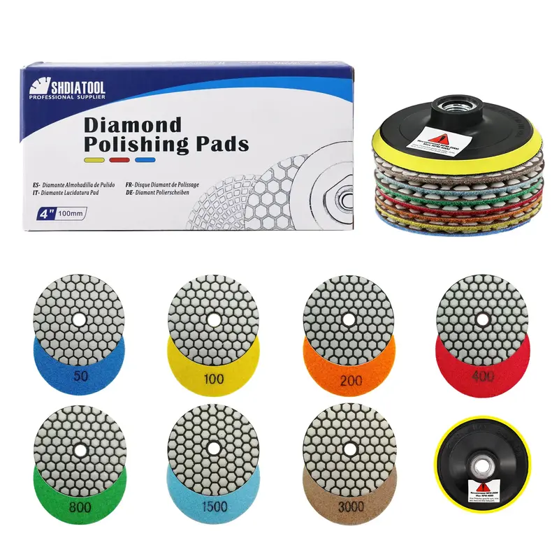 SHDIATOOL 7-Piece 4 Inch Dry Diamond Polishing Pads Set for Granite Marble Stone