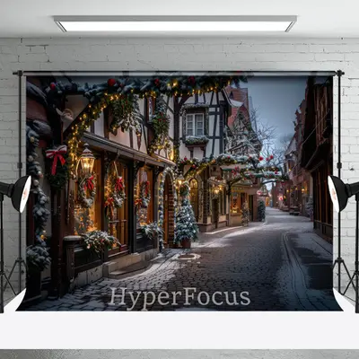 Winter Snowy Christmas Vibe Street Photo Backdrop - Aperturee