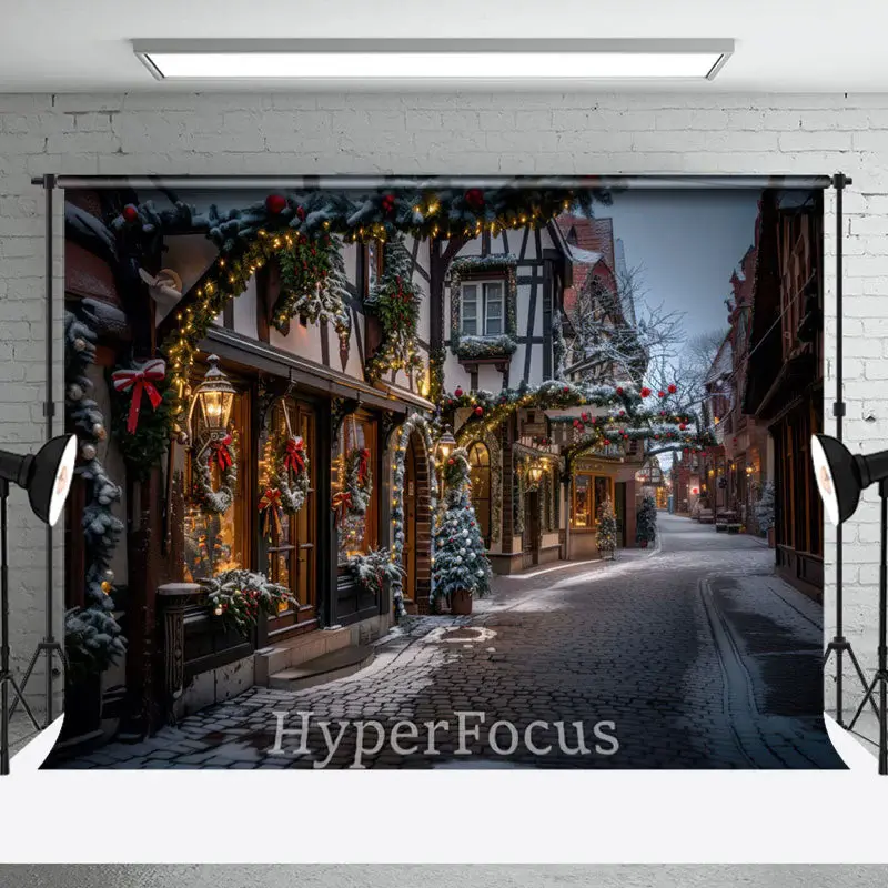 Winter Snowy Christmas Vibe Street Photo Backdrop - Aperturee
