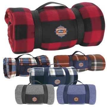 25 Promotional Travel Blanket - Plaid & Carrying Strap