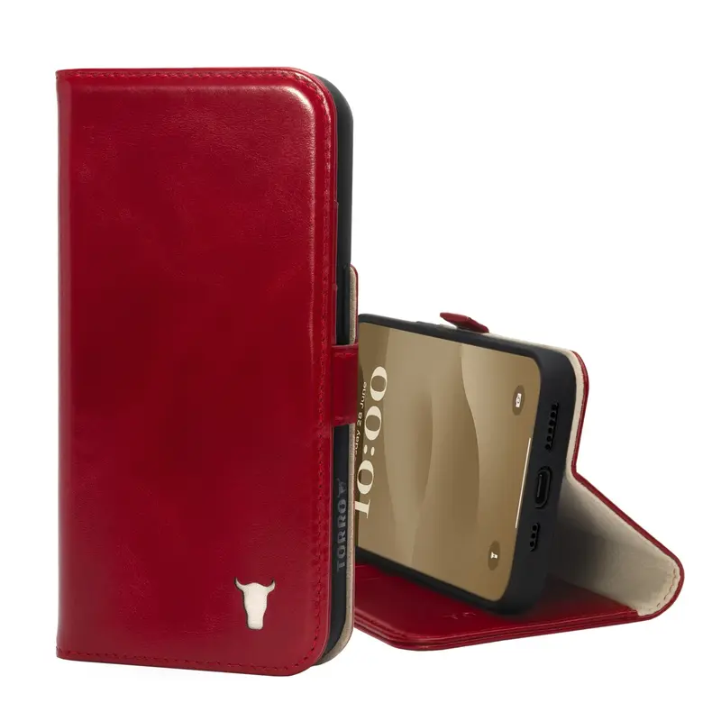 Apple iPhone 15 Leather Wallet Case (with Stand Function) - Red