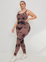 Plus Size Tie Dye Print Sports Bodysuit, Casual Sleeveless Spaghetti Strap Jumpsuit for Women, Women's Sportswear Clothing fo...
