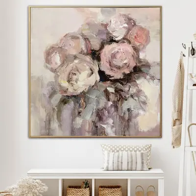 Original Flowers Painting Floral Art Canvas Neutral Wall Art Palette Knife Artwork Roses Bouquet Painting Heavy Textured Art ...