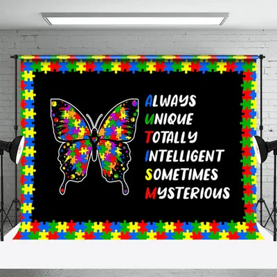Mysterious Puzzle Butterfly Black Autism Backdrop - Aperturee
