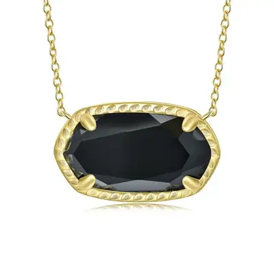 Gold Vermeil Square Black Crystal Necklace for Women Men