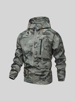 Men's Camo Print Zip Up Drawstring Hooded Jacket, Regular Fit Casual Waterproof Long Sleeve Pocket Outerwear, Mens Clothing, ...