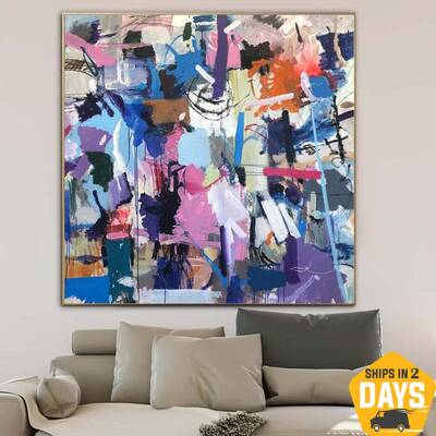 Abstract Purple Painting Large Painting on Canvas Purple Wall Art Colorful Artwork Oil Painting Wall Art Indie Room Decor | S...