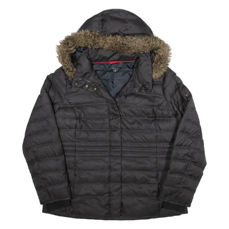 TOMMY HILFIGER Down Insulated Parka Style Puffer Coat Black Womens XL