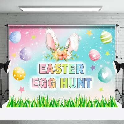 Egg Hunt Green Grass Glitter Colored Easter Backdrop - Aperturee
