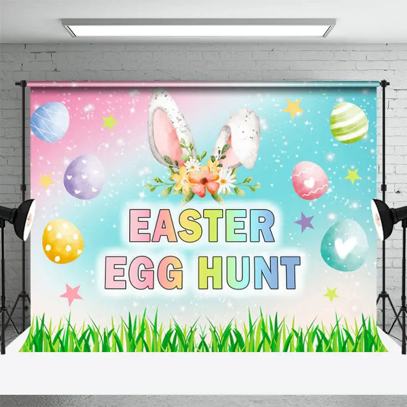 Egg Hunt Green Grass Glitter Colored Easter Backdrop - Aperturee
