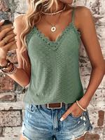 Women's Plain Eyelet Embroidery Contrast Lace Backless Cami Top, Boho V Neck Spaghetti Strap Camisole Top for Summer, Fashion...