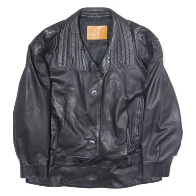 ANTOINE MARIE PASCAL Womens Trench Jacket Black Leather L