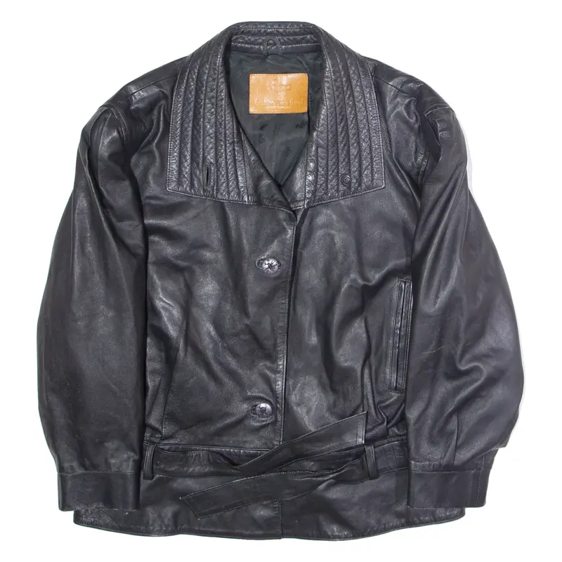 ANTOINE MARIE PASCAL Womens Trench Jacket Black Leather L