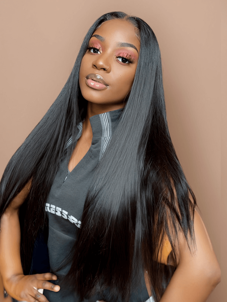 UNice Straight Hair 4 Bundles with T Part Lace Closure Middle Part ClosureNatural Black 100% Virgin Hair