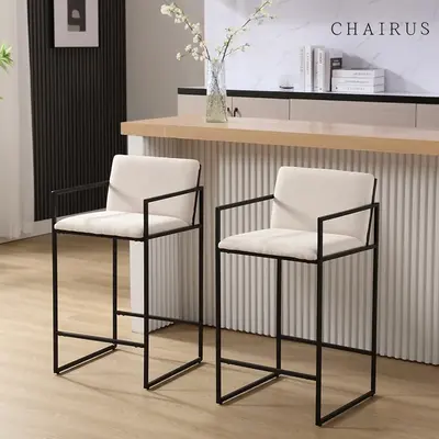 CHAIRUS Modern Counter Height Bar Stools Set of 2, 25.5 Inch, Linen Comfy Upholstered Bar Stools with Back and Armrest, Count...