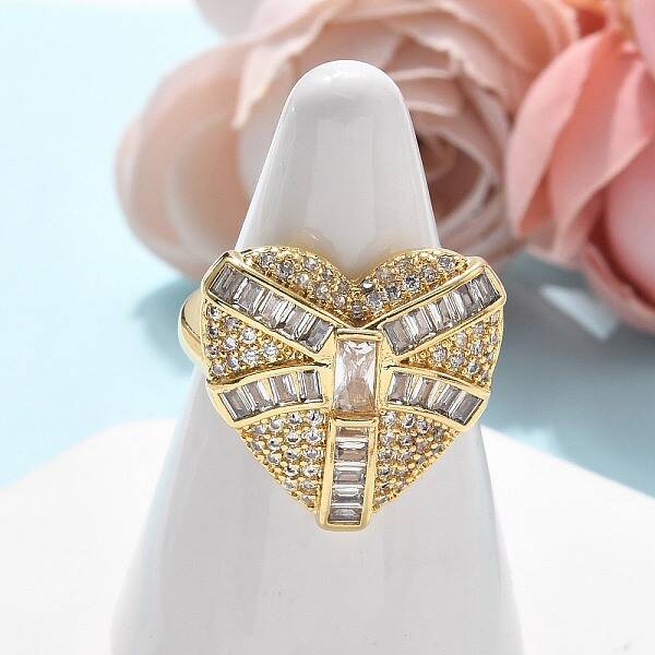 Brass Micro Pave Clear Cubic Zirconia Cuff Rings for Women