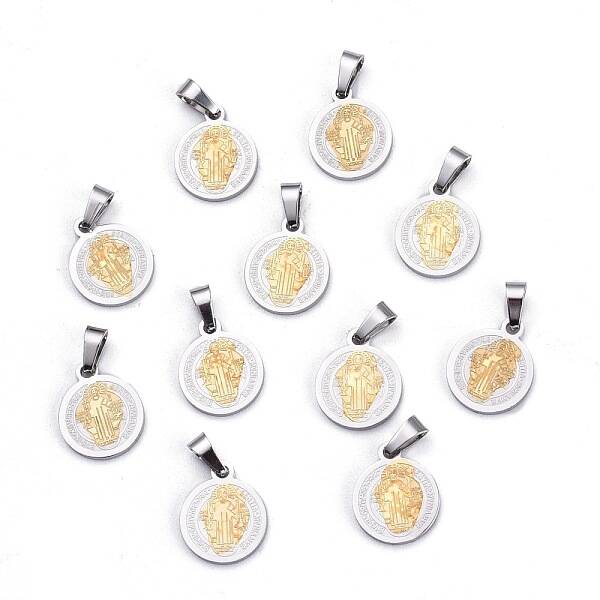 PVD Vacuum Plating Flat Round with San Benito & Word 304 Stainless Steel Charms