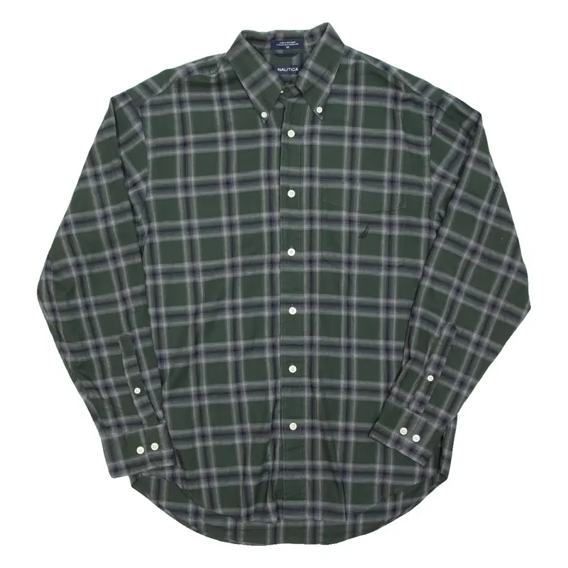 NAUTICA Mens Flannel Shirt Green Check Long Sleeve M