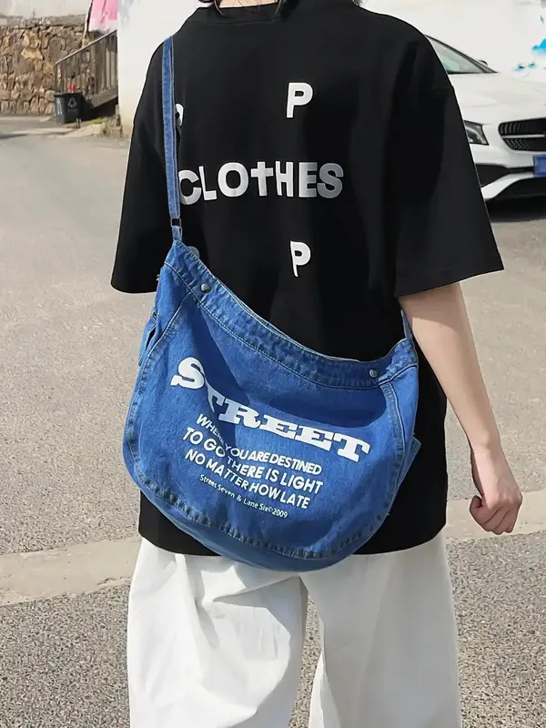 Women's Summer Letters Print Slip on Designer Crossbody College Bags, 2024 New Style Casual Trendy All-match Large Capacity C...