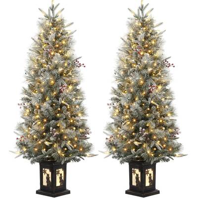 Garvee 4.5ft Pre-Lit Snow Flocked Christmas Tree with 200 LED Lights, Artificial Potted Xmas Tree with 8 Lighting Modes, Faux...