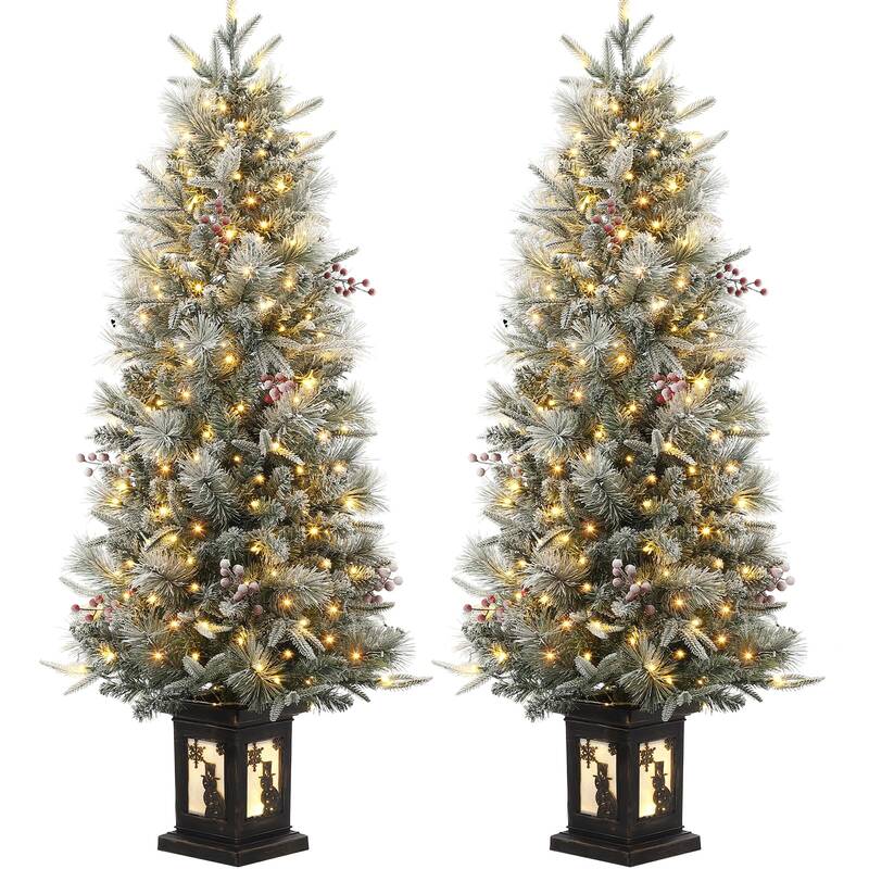 Garvee 4.5ft Pre-Lit Snow Flocked Christmas Tree with 200 LED Lights, Artificial Potted Xmas Tree with 8 Lighting Modes, Faux...
