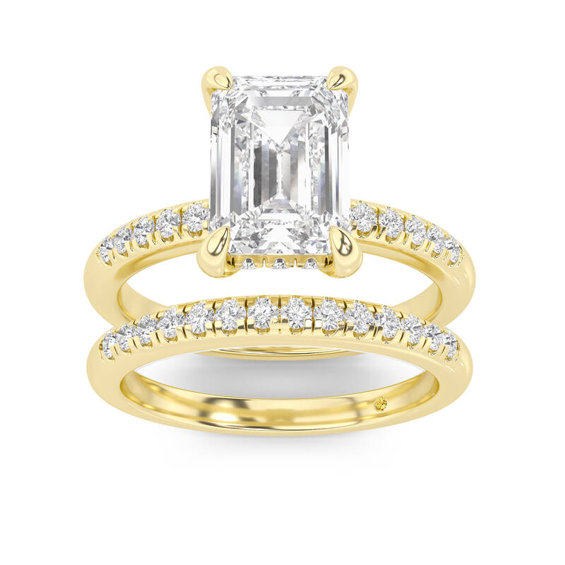 Aurelia Lab Grown Emerald Cut  Diamond Engagement Ring with the BonBon Quarter Coverage Wedding Band | 10K Yellow Gold 2 ct. ...