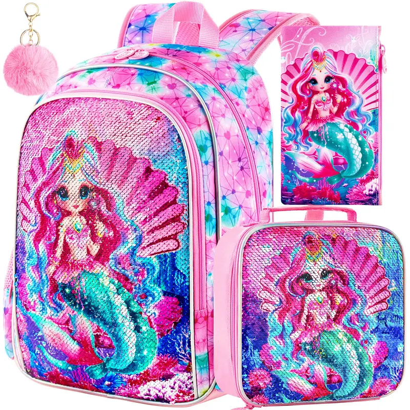 3PCS Mermaid Backpack for Girls, 16\