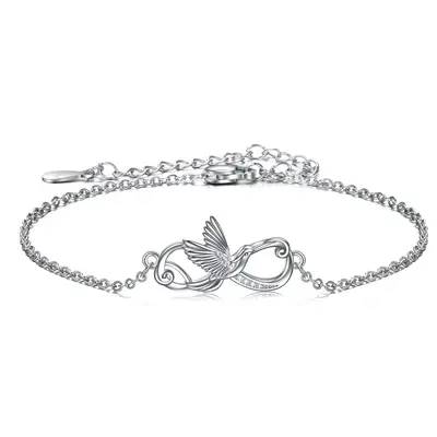 Sterling Silver Circular Shaped Cubic Zirconia Bird Charm Bracelet