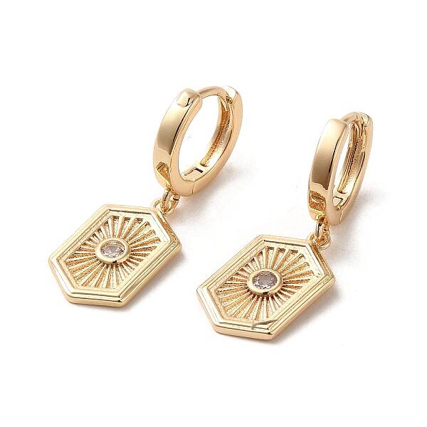 Brass Micro Pave Cubic Zirconia Dangle Hoop Earrings