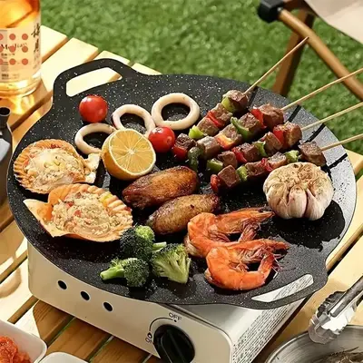 Non Stick Grill Pan, 1 Count Outdoor Barbecue Pan, Household Convenient Barbecue Plate, Barbecue Utensils for Home, Kitchen G...