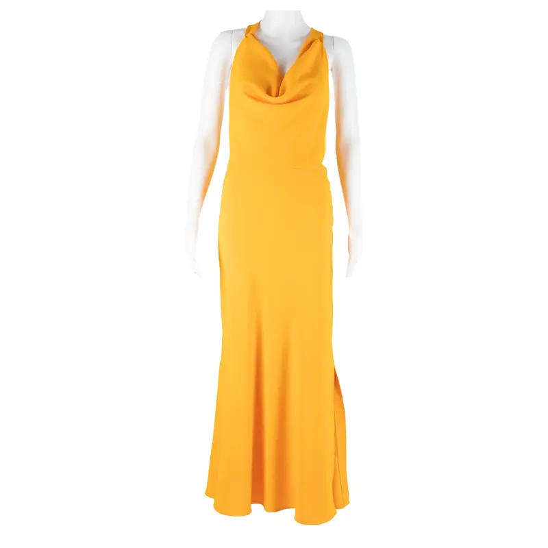 KAREN MILLEN Backless Womens Maxi Dress Yellow Sleeveless Long UK 10