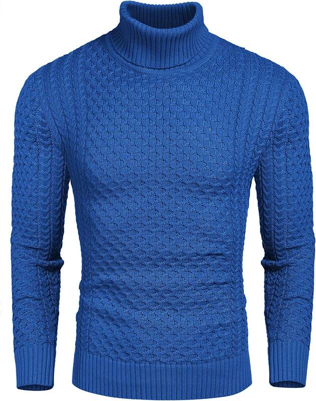 Slim Fit Turtleneck Knitted Twisted Pullover Sweaters (US Only), Royal Blue / M