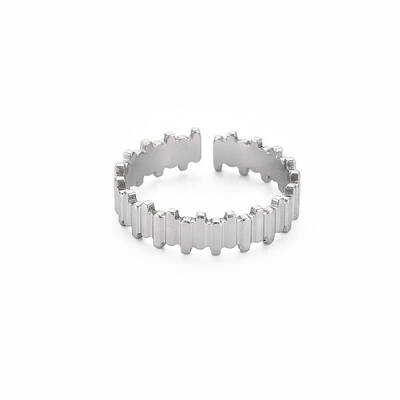 Non-Tarnish 304 Stainless Steel Stripe Open Cuff Ring for Women