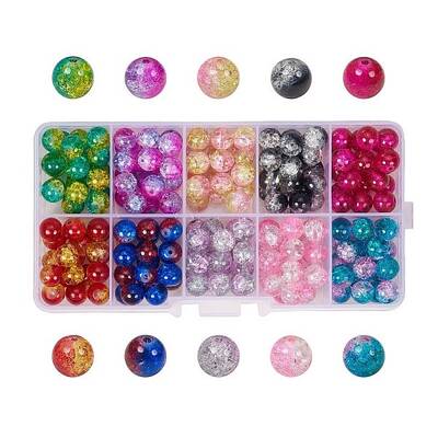 Round Transparent Crackle Glass Beads