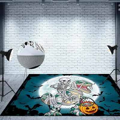 Aperturee Skeleton Dinosaur Halloween Fabric Floor Backdrop | Photography Floor Drops | Floor Photography Background | Photog...