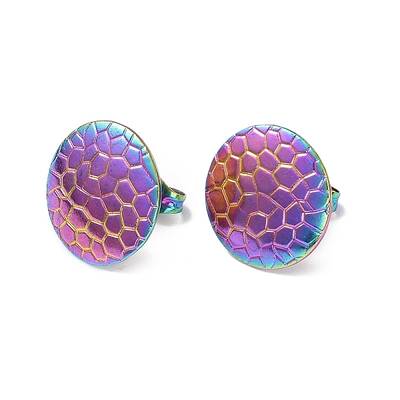 Ion Plating(IP) 304 Stainless Steel Textured Flat Round Stud Earrings for Women