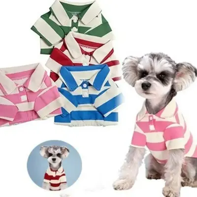 Striped Pattern Pet Polo Shirt, 1 Count Breathable Collared Pet T-shirt for Daily Wear, Pet Clothes for Small Medium Large Do...