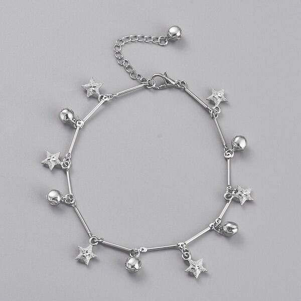 Brass Textured Star Charm Anklets