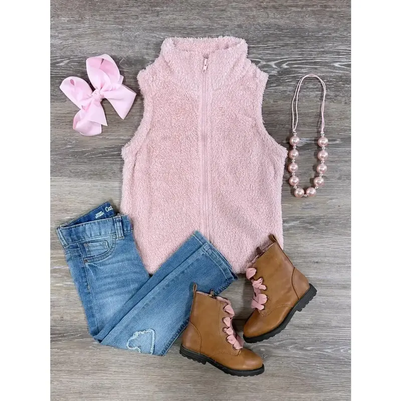 Fleece Fuzzy Pink Zip Up Girls or Toddler Soft and Cozy Vest