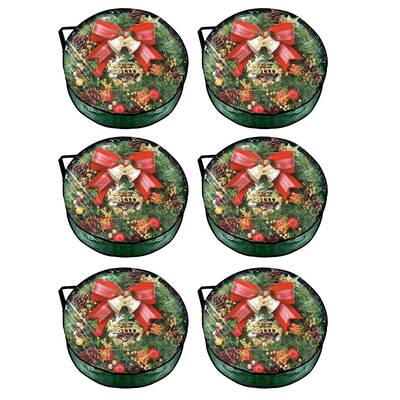 Garvee 6 Pack Christmas Wreath Storage Bags Clear Window Heavy-Duty PE PVC Handles Zippers Green Red Holiday Decor Organizer