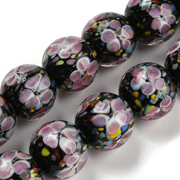 Handmade Inner Flower Lampwork Beads Strands